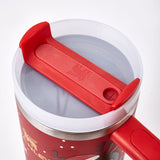 Top view of the red Stanley tumbler lid