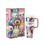 Stanley Quencher H2.0 Tumbler and its matching gift box, both featuring cartoon character designs