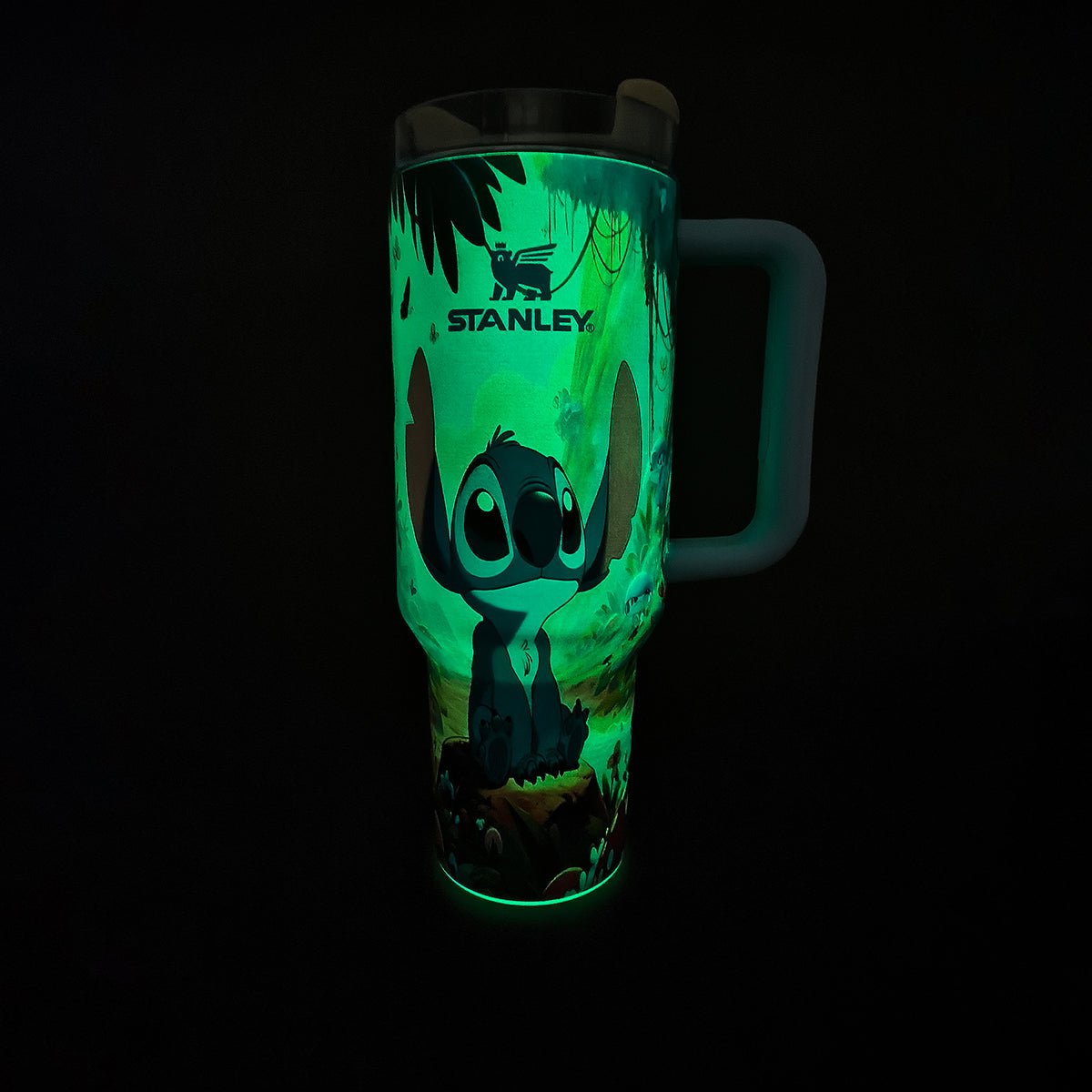Stanley Stitch tumbler glowing in the dark