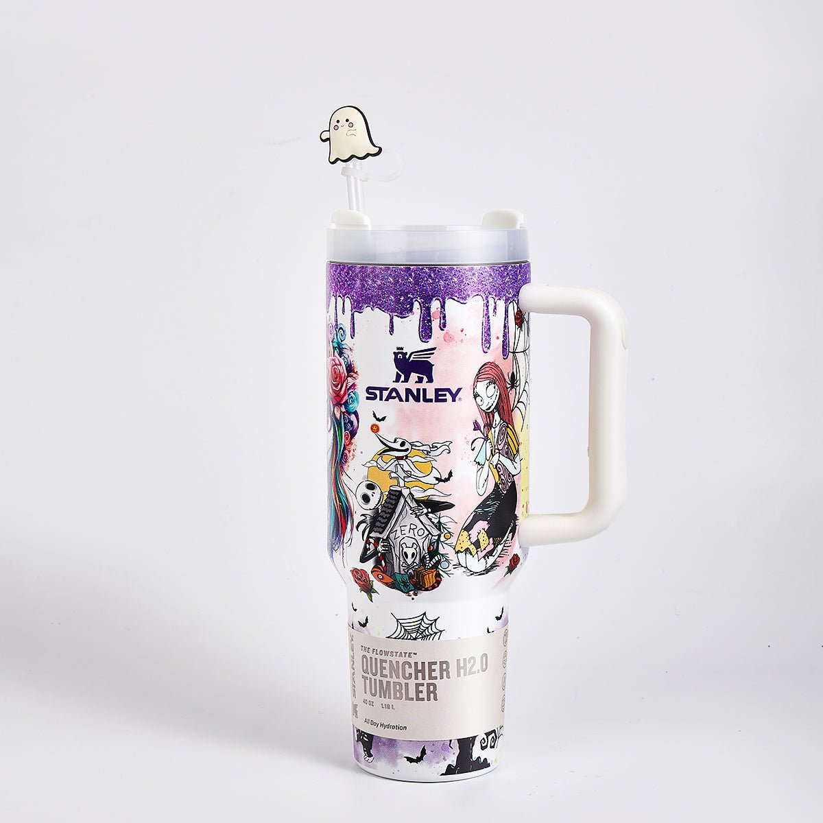 Stanley Quencher H2.0 Tumbler with The Nightmare Before Christmas theme and ghost straw topper