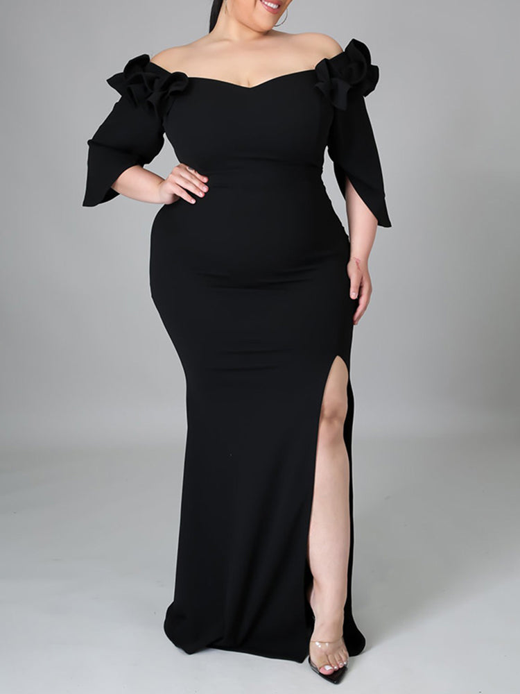 Elegant mermaid party dress with ruffle off-shoulder neckline - View 12 | Lwiis