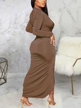 Elegant maxi dress with V-neckline and ruched detailing - View 8 | Lwiis