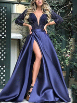 V-neck sequin maxi dress with high slit - View 9 | Lwiis