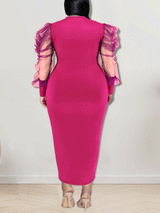 Solid Mesh Sleeve Maxi Dress - View 8 | Lwiis