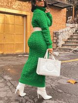 Ribbed knit high neck midi dress - View 15 | Lwiis