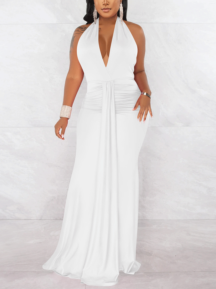 Halter neck ruched maxi dress - View 11 | Lwiis