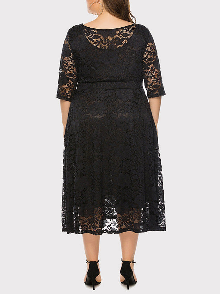 Lace A-Line Midi Dress - View 13 | Lwiis