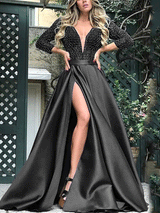 V-neck sequin maxi dress with high slit - View 7 | Lwiis