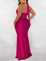 Halter neck ruched maxi dress - View 10 | Lwiis