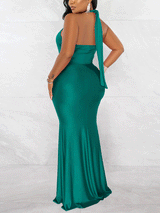 Halter neck ruched maxi dress - View 8 | Lwiis