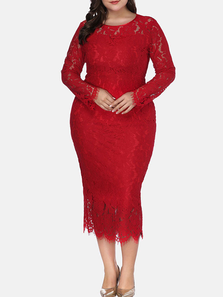 Elegant long sleeve lace maxi dress - View 12 | Lwiis