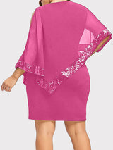 Asymmetric Sequins Dress with Cape Overlay - View 19 | Lwiis