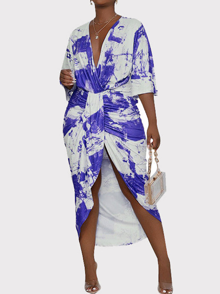 Asymmetrical Tie-Dye Midi Dress - View 9 | Lwiis