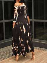 Tie dye print maxi dress with off-the-shoulder neckline and asymmetrical hem - View 12 | Lwiis