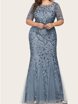 Sequin leaf pattern mermaid maxi dress with scoop neck - View 17 | Lwiis