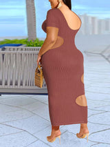 Ribbed knit fitted midi dress with cut-out detail - View 8 | Lwiis