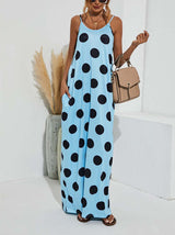 Polka dot maxi dress with spaghetti straps and pockets - View 10 | Lwiis