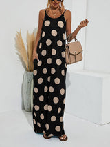 Polka dot maxi dress with spaghetti straps and pockets - View 6 | Lwiis
